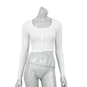 The RANGE NYC Women's Alloy Ribbed Cropped Button top in White size Small